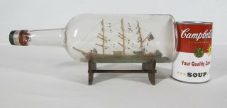 Antique Whimsy 19th C Kingdom of Italy 3 Mast Tall Ship in a Bottle w/Stand yqz 3