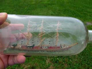 Antique Whimsy 19th C Kingdom of Italy 3 Mast Tall Ship in a Bottle w/Stand yqz 4