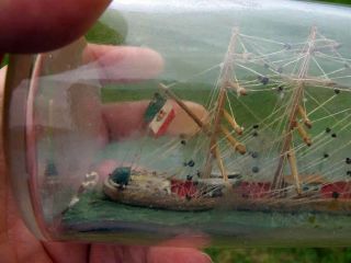 Antique Whimsy 19th C Kingdom of Italy 3 Mast Tall Ship in a Bottle w/Stand yqz 5