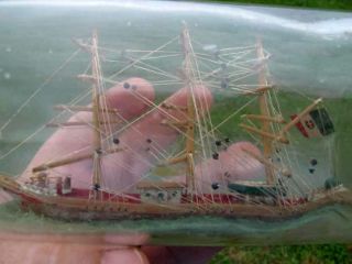 Antique Whimsy 19th C Kingdom of Italy 3 Mast Tall Ship in a Bottle w/Stand yqz 9
