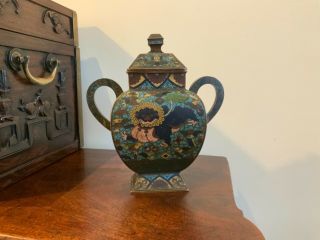 Fine Quality Unusual 18thc/19thc Chinese Cloisonné Square Section Vase And Cover