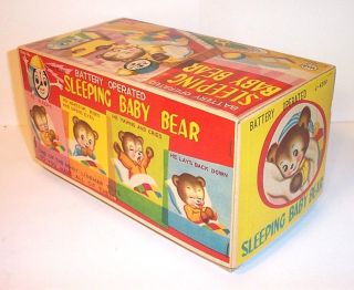 1950s LINEMAR BATTERY OPERATED SLEEPING BABY BEAR VINTAGE TIN LITHO TOY MIB 10