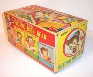 1950s LINEMAR BATTERY OPERATED SLEEPING BABY BEAR VINTAGE TIN LITHO TOY MIB 9