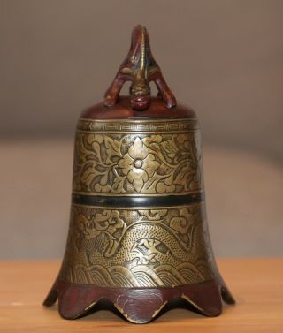 Antique Chinese bronze lacquered Dragon Bell,  Xuande mark,  19th Century,  QING. 2