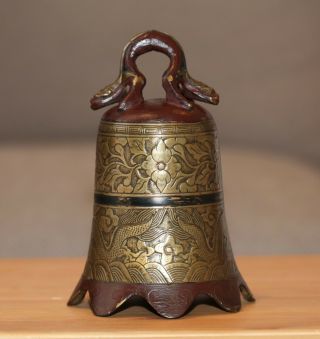 Antique Chinese bronze lacquered Dragon Bell,  Xuande mark,  19th Century,  QING. 3