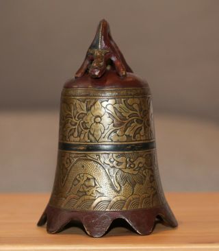 Antique Chinese bronze lacquered Dragon Bell,  Xuande mark,  19th Century,  QING. 4