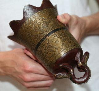 Antique Chinese bronze lacquered Dragon Bell,  Xuande mark,  19th Century,  QING. 9
