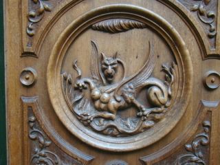 Carved Panel Baroque Grotesque 19th Century Walnut Panel Harpy Gryphon 2