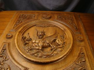 Carved Panel Baroque Grotesque 19th Century Walnut Panel Harpy Gryphon 3