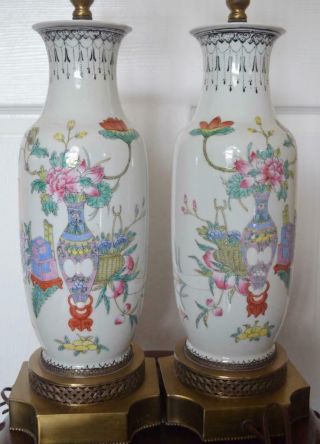 2 Antique Chinese Lamps - Handpainted Porcelain Vases