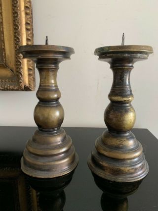 EARLY BRONZE CANDLESTICKS 17 - 18th century.  21 x 11 cm. 2