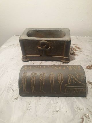 Rare Antique Ancient Egyptian Jewelry Box Key Life Sons Horus Isis 1870 - 1760BC 10