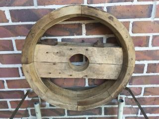 Antique Wood Flat Mill 18” Pulley Belt Wheel - Primitive Farm Industrial