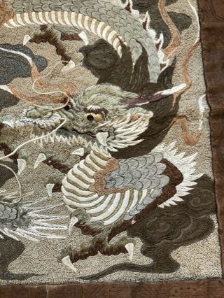 Antique Chinese Silk Hand Embroidered Dragon Panel Tapestry Textile 4