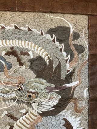 Antique Chinese Silk Hand Embroidered Dragon Panel Tapestry Textile 5