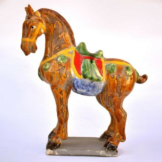 Vintage/antique Chinese - Large 13 " - War Horse - Tang Sancai Glaze Ceramic