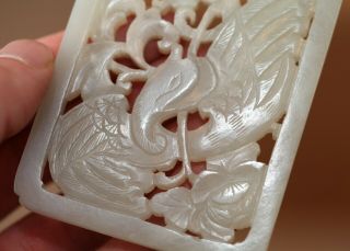 Antique Chinese Qing carved white jade phoenix plaque on Stand 19th Century RARE 6