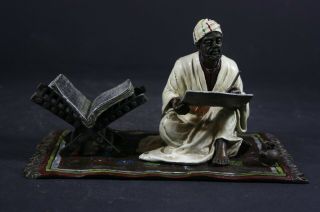 Large Austrian Vienna Bronze Statue,  Arab Writer With Book.  Cold Painted