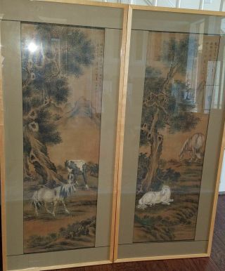Pair Antique Chinese Qing Dynasty Scroll Paintings Horses Style of Lang Shining 3