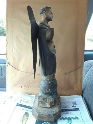ANTIQUE 17th/18th Century SPANISH COLONIAL Hand Carved Wood SANTOS FIGURE Signed 3