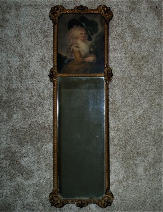 19th C.  French Victorian Trumeau Antique Mirror