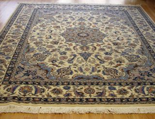 QUALITY TAB RIZ HAND - KNOTTED CHINESE IVORY BLUE ORIENTAL RUG 8 ' 9 