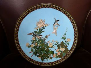 Antique Chinese Japanese Oriental Cloisonne Metal Plate Vintage Birds & Flowers