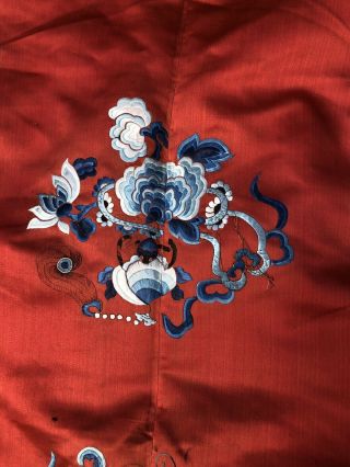 FINE CHINESE QING DYNASTY SILK CORAL / RED EMBROIDERED ROBE DECORATED PHOENIX 10