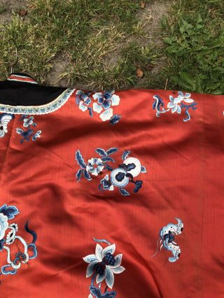 FINE CHINESE QING DYNASTY SILK CORAL / RED EMBROIDERED ROBE DECORATED PHOENIX 12