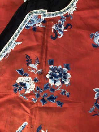 FINE CHINESE QING DYNASTY SILK CORAL / RED EMBROIDERED ROBE DECORATED PHOENIX 3