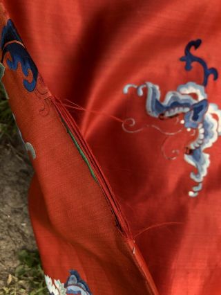 FINE CHINESE QING DYNASTY SILK CORAL / RED EMBROIDERED ROBE DECORATED PHOENIX 7