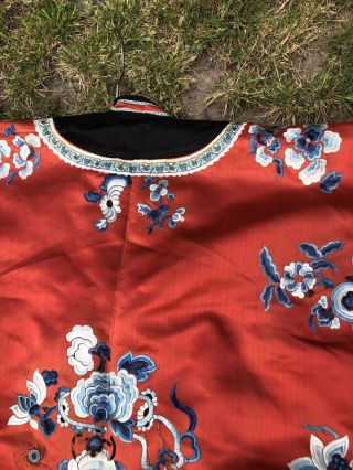 FINE CHINESE QING DYNASTY SILK CORAL / RED EMBROIDERED ROBE DECORATED PHOENIX 9