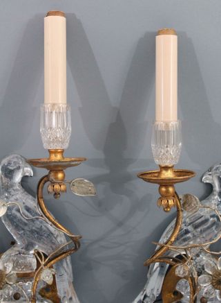 Antique Maison Bagues French Gilt Brass & Cut Crystal Parrot Lamp Sconces 5