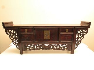 Vtg Ornate Carved Wood Chinese Altar Table Bench 36 " Long Zen