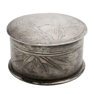 19th C.  Chinese 800 Silver ‘bamboo’ Round Box And Cover