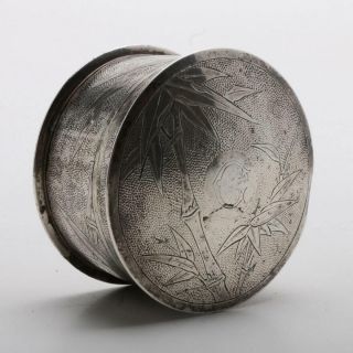 19th C.  Chinese 800 Silver ‘Bamboo’ Round Box And Cover 2