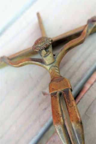 VTG Insane MODERNIST RELIGIOUS CRUCIFIX CHRIST CROSS Handmade SOLID BRONZE Brass 3
