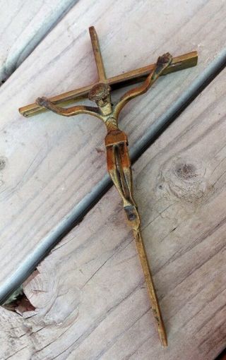 VTG Insane MODERNIST RELIGIOUS CRUCIFIX CHRIST CROSS Handmade SOLID BRONZE Brass 7