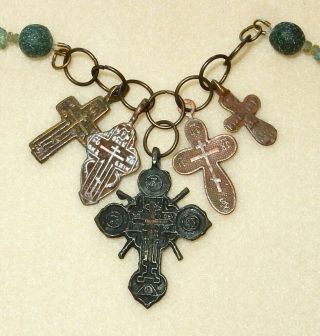 23 " Late/post Medieval Christian Crucifix Roman Glass Necklace 15th Century Ooak