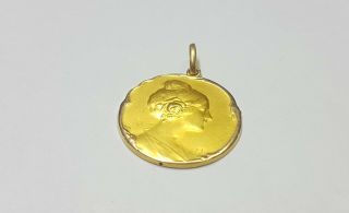 18k Inflated Gold Antique Medal With A Woman With A Rose Embossed 2