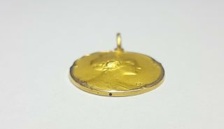 18k Inflated Gold Antique Medal With A Woman With A Rose Embossed 3