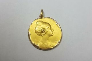 18k Inflated Gold Antique Medal With A Woman With A Rose Embossed 4