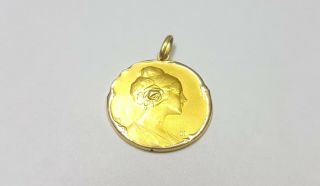 18k Inflated Gold Antique Medal With A Woman With A Rose Embossed 6