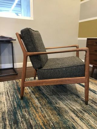 Mid Century Modern Walnut Lounge Chair DUX USA by Folke Ohlsson upholstery 2