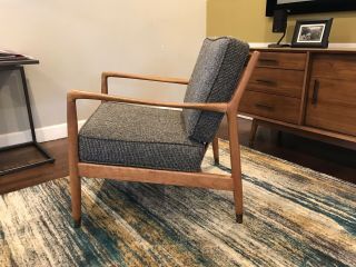 Mid Century Modern Walnut Lounge Chair DUX USA by Folke Ohlsson upholstery 3