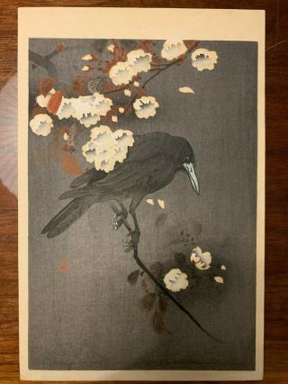 Ohara Koson (shoson) Crow & Cherry Blossoms Woodblock Print