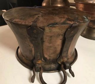 Large Antique Copper Pot Hand Forged 16”x 10” Iron Handles / Straps Primitive 4