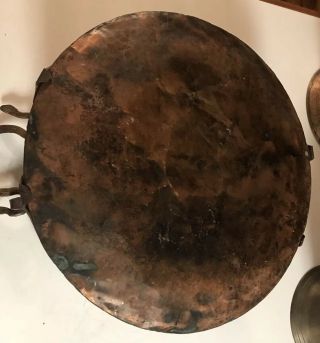 Large Antique Copper Pot Hand Forged 16”x 10” Iron Handles / Straps Primitive 5