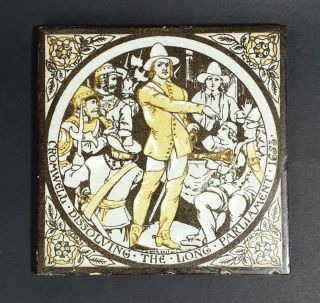 Victorian John Moyr Smith Arts & Crafts Movement Tile C1890 Oliver Cromwell