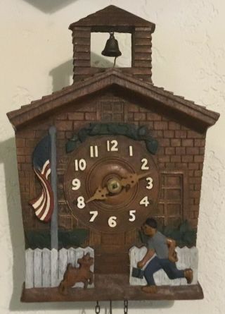 Cuckoo Clock Company - Schoolhouse With Boy,  Dog,  American Flag Animated - Lux 3